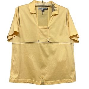 JAMIE SADOCK Womens Golf Tennis Short Sleeve Embroidered Yellow Cotton Large